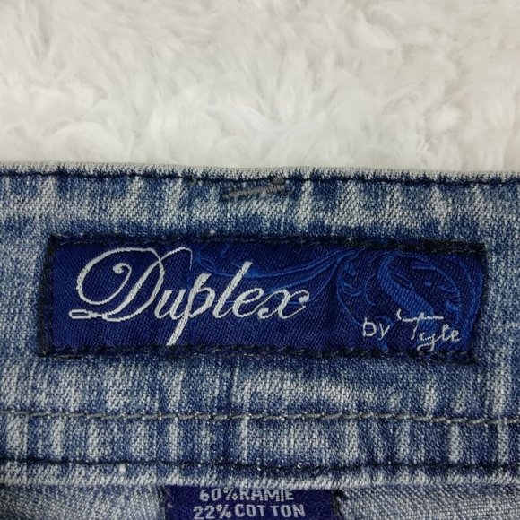 Duplex Womens Jeans Straight Leg Blue Denim Medium Wash Mid Rise Stitching 10 - Picture 11 of 12